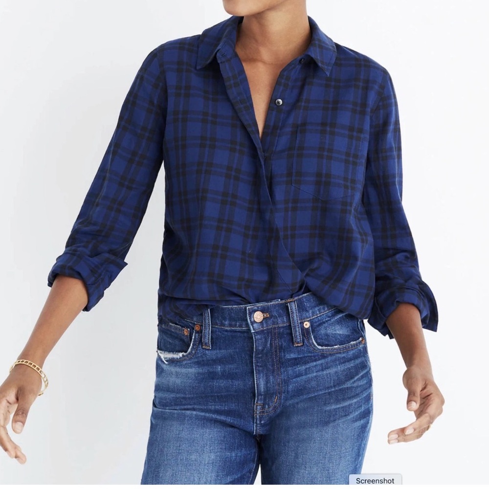Madewell Wrap Front Arion Plaid Button Up No Tuck Flannel M